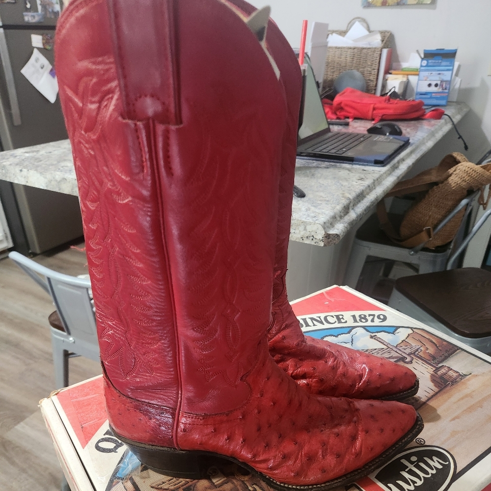 Justin Boots Red Ostrich Heeled Boots
